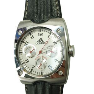 Adidas 10-5005 VS Multifunction Watch Silver White Dial Black Leather Band